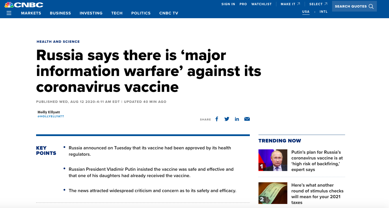 Russia Says There Is Major Information War Against Their Vaccine…And Frankly They Are Right