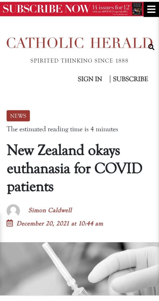 Report: New Zealand Authorizes Euthanasia For Covid Hospital Patients