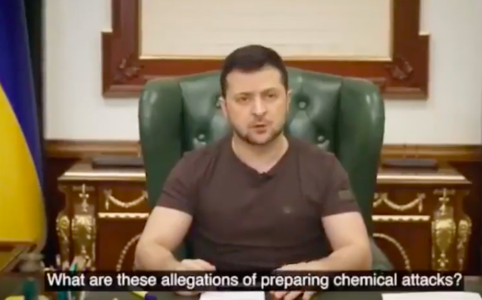 Zelenskiy Pushes Globalist Narrative, Refers To Fake Mariupol Maternity Ward Attack, Pushes Russian Pending Chemical Weapons Attack Theme, Admits Biolabs But Calls 'Defensive'