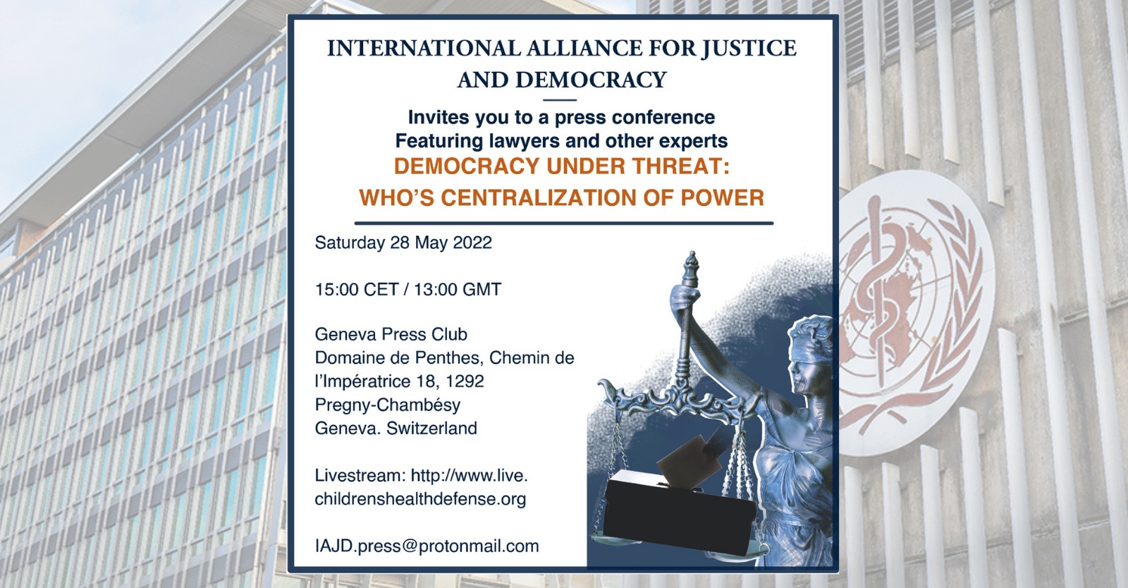 LIVESTREAM GENEVA PRESS CONFERENCE 9am EST: Stop The WHO's Attempt At One World Government!