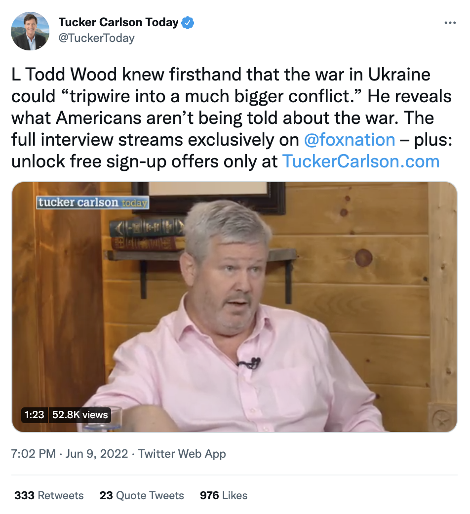 CDMedia Founder L Todd Wood Appears On Tucker Carlson Today, Fox Nation
