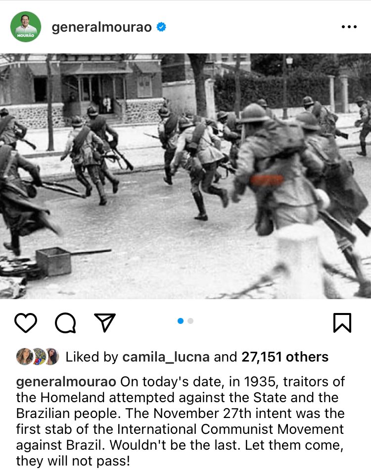 BREAKING: Retired Brazilian General Posts Historical Reference To 1935 Failed Communist Coup - Foreshadowing Military Intervention