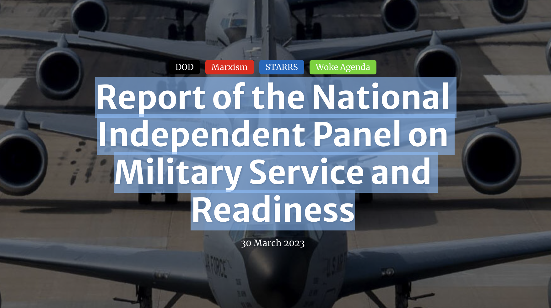 Report Of The National Independent Panel On Military Service And Readiness