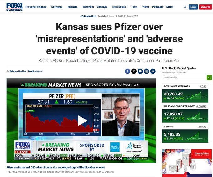 Kansas Sues Pfizer Over 'misrepresentations' And Adverse Vaccine Events.