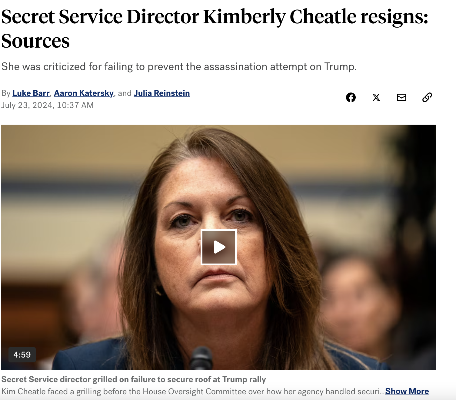 REPORT: Secret Service Director Kimberly Cheatle Resigns